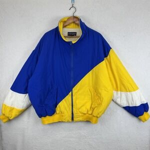Vintage Swingster Jacket Mens 2XL Blue Yellow Colorblock Nylon Bomber 80s 90s
